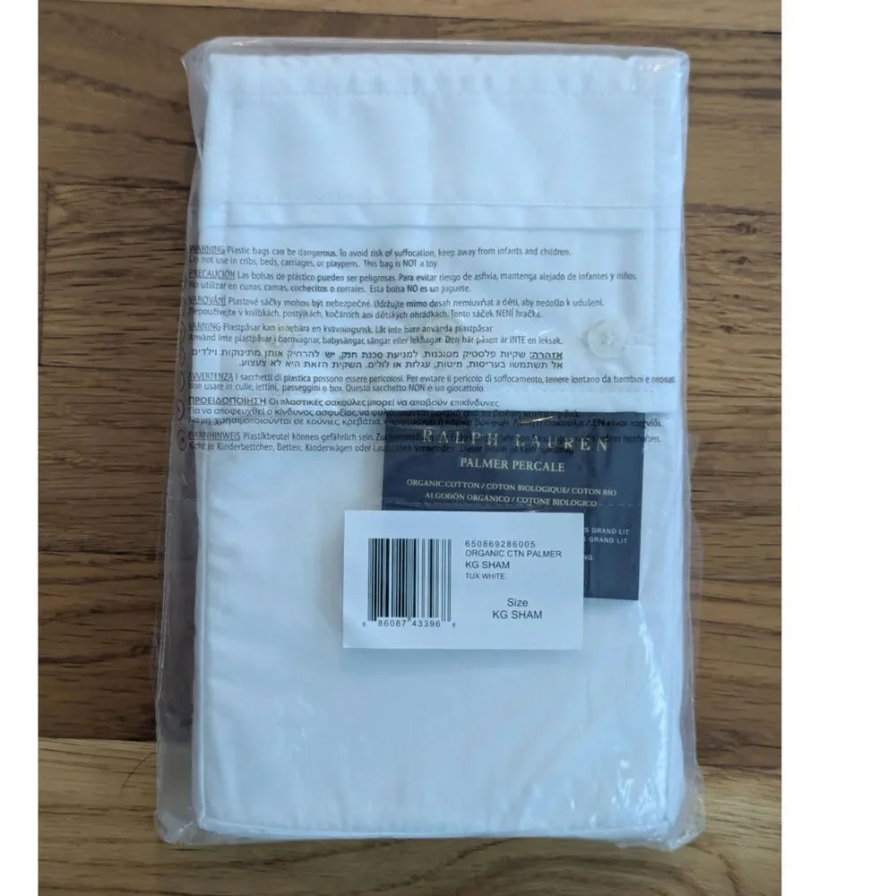 NWT Ralph Lauren King Sham Tux White Organic Cotton Palmer Percale Classic Crisp